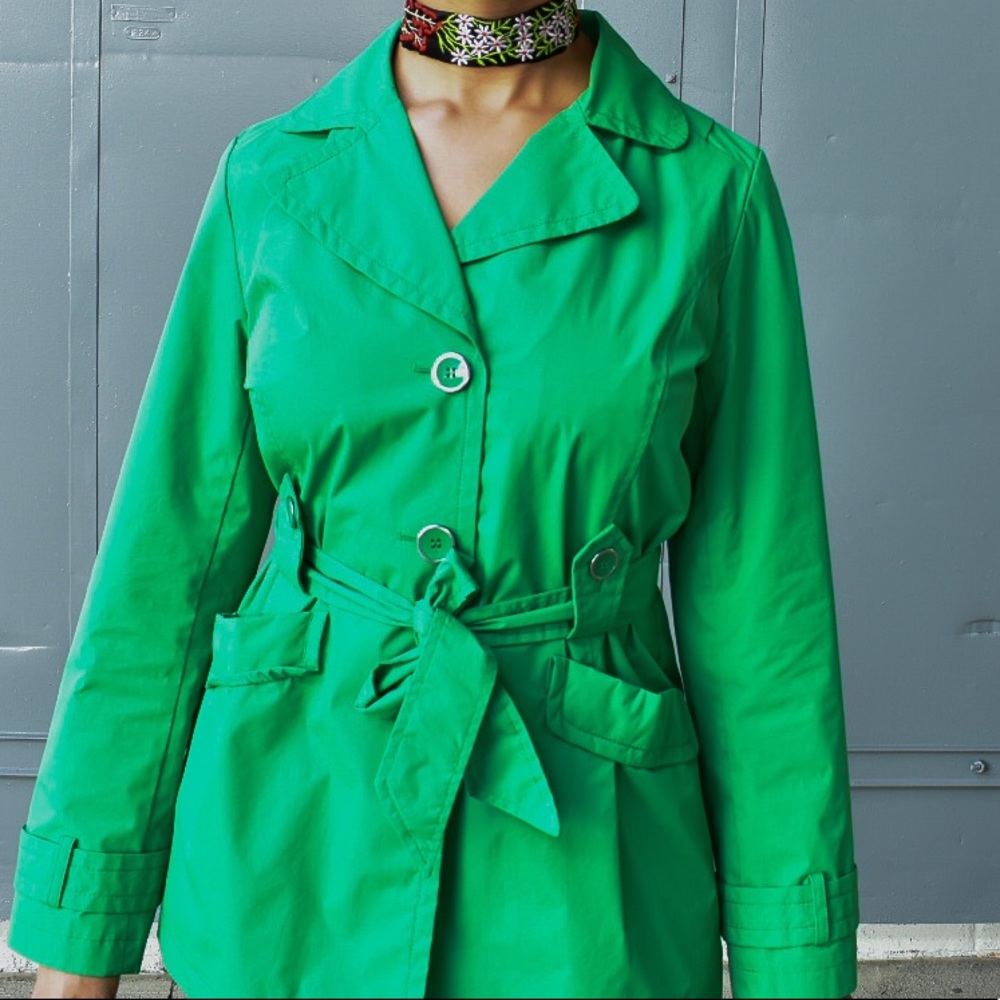 Faded Glory Green Trench Coat sz M - Picture 6 of 15